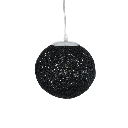 GloboStar® OCEANA 01356 Boho Κρεμαστό Φωτιστικό Μπάλα Μονόφωτο 1 x E27 IP20 Μαύρο Σχοινί - Μ20 x Π20 x Υ20cm