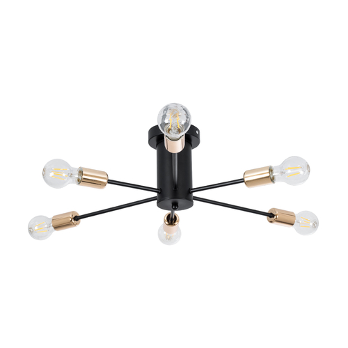 GloboStar® OLINDA 01384 Μοντέρνο Φωτιστικό Οροφής Πλέγμα Πολύφωτο 6 x E27 IP20 Μαύρο & Χάλκινο - Μέταλλο Μ60 x Π60 x Υ20cm