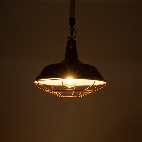 GloboStar® CRANE 01410 Vintage Κρεμαστό Φωτιστικό Μονόφωτο Καμπάνα 1 x E27 IP20 Μπορντό Κόκκινο & Λευκό Μεταλλο με Μπεζ Σχοινί - Μ36 x Π36 x Y31cm