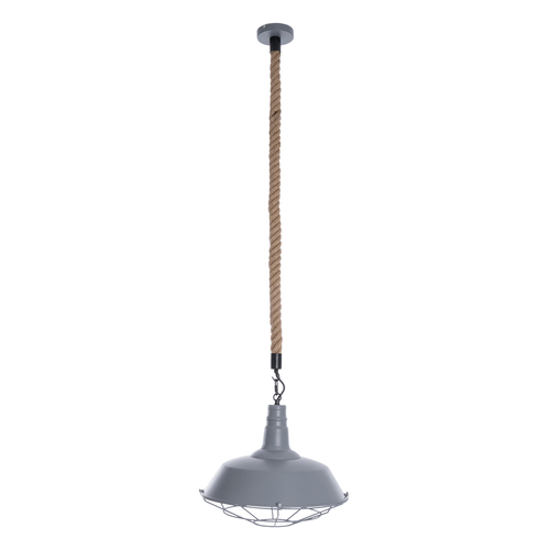 GloboStar® CRANE 01411 Vintage Κρεμαστό Φωτιστικό Μονόφωτο Καμπάνα 1 x E27 IP20 Γκρι & Λευκό Μέταλλο με Μπεζ Σχοινί - Μ36 x Π36 x Y31cm