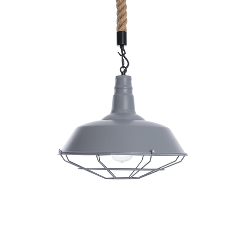GloboStar® CRANE 01411 Vintage Κρεμαστό Φωτιστικό Μονόφωτο Καμπάνα 1 x E27 IP20 Γκρι & Λευκό Μέταλλο με Μπεζ Σχοινί - Μ36 x Π36 x Y31cm