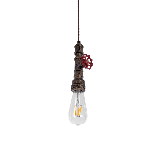 GloboStar® SPIGOT 01413 Vintage Κρεμαστό Φωτιστικό Ανάρτηση Μονόφωτο 1 x E27 IP20 Χάλκινο & Κόκκινο Μεταλλο - Μ5 x Π5 x Y20cm