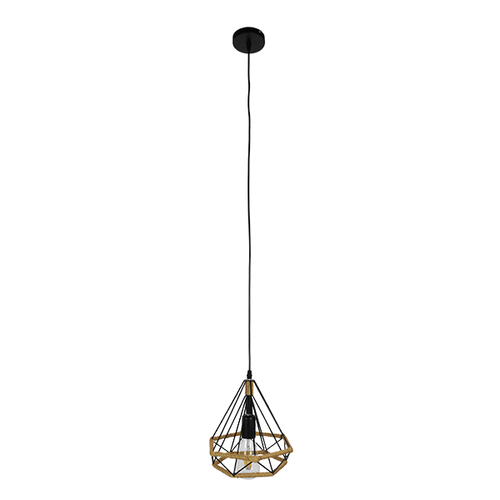 GloboStar® FLUTED 01421 Vintage Κρεμαστό Φωτιστικό Πλέγμα Μονόφωτο 1 x E27 IP20 Μαύρο Μέταλλο με Μπεζ Σχοινί - Μ25 x Π25 x Y24cm
