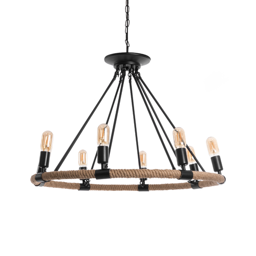 GloboStar® MILLBANK 01423 Vintage Κρεμαστό Φωτιστικό Πλέγμα Πολύφωτο 8 x E27 IP20 Μαύρο Μέταλλο με Μπεζ Σχοινί - Μ80 x Π80 x Y54cm GloboStar® MILLBANK 01423 Vintage Κρεμαστό Φωτιστικό Πλέγμα Πολύφωτο 8 x E27 IP20 Μαύρο Μέταλλο με Μπεζ Σχοινί - Μ80 x Π80 x Y54cm