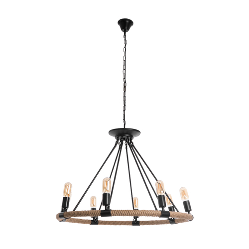 GloboStar® MILLBANK 01423 Vintage Κρεμαστό Φωτιστικό Πλέγμα Πολύφωτο 8 x E27 IP20 Μαύρο Μέταλλο με Μπεζ Σχοινί - Μ80 x Π80 x Y54cm GloboStar® MILLBANK 01423 Vintage Κρεμαστό Φωτιστικό Πλέγμα Πολύφωτο 8 x E27 IP20 Μαύρο Μέταλλο με Μπεζ Σχοινί - Μ80 x Π80 x Y54cm