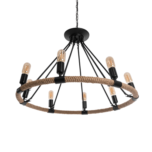 GloboStar® MILLBANK 01423 Vintage Κρεμαστό Φωτιστικό Πλέγμα Πολύφωτο 8 x E27 IP20 Μαύρο Μέταλλο με Μπεζ Σχοινί - Μ80 x Π80 x Y54cm GloboStar® MILLBANK 01423 Vintage Κρεμαστό Φωτιστικό Πλέγμα Πολύφωτο 8 x E27 IP20 Μαύρο Μέταλλο με Μπεζ Σχοινί - Μ80 x Π80 x Y54cm