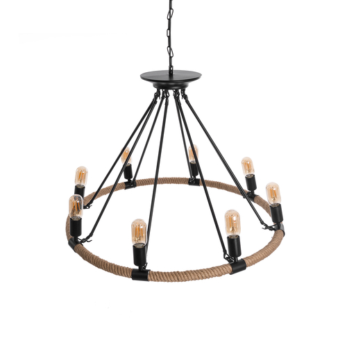 GloboStar® MILLBANK 01423 Vintage Κρεμαστό Φωτιστικό Πλέγμα Πολύφωτο 8 x E27 IP20 Μαύρο Μέταλλο με Μπεζ Σχοινί - Μ80 x Π80 x Y54cm GloboStar® MILLBANK 01423 Vintage Κρεμαστό Φωτιστικό Πλέγμα Πολύφωτο 8 x E27 IP20 Μαύρο Μέταλλο με Μπεζ Σχοινί - Μ80 x Π80 x Y54cm