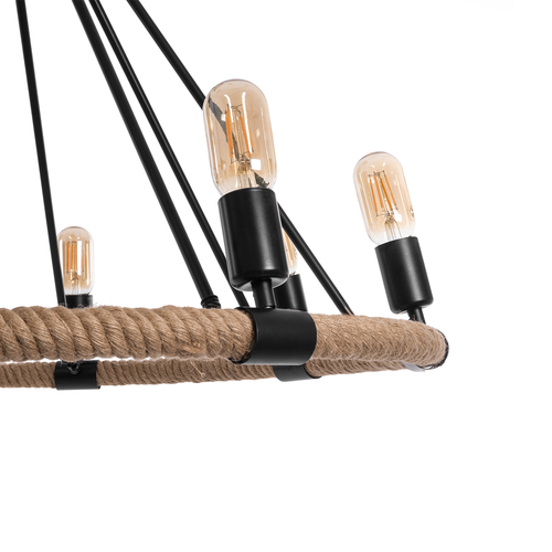 GloboStar® MILLBANK 01423 Vintage Κρεμαστό Φωτιστικό Πλέγμα Πολύφωτο 8 x E27 IP20 Μαύρο Μέταλλο με Μπεζ Σχοινί - Μ80 x Π80 x Y54cm GloboStar® MILLBANK 01423 Vintage Κρεμαστό Φωτιστικό Πλέγμα Πολύφωτο 8 x E27 IP20 Μαύρο Μέταλλο με Μπεζ Σχοινί - Μ80 x Π80 x Y54cm