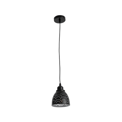GloboStar® COOLIE 01482 Μοντέρνο Κρεμαστό Φωτιστικό Μονόφωτο Καμπάνα 1 x E27 IP20 Μαύρο & Ασημί Μέταλλο - Μ12.5 x Π12.5 x Υ11.5cm