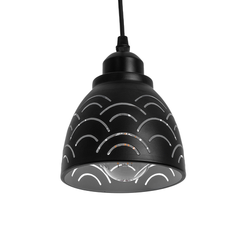 GloboStar® COOLIE 01482 Μοντέρνο Κρεμαστό Φωτιστικό Μονόφωτο Καμπάνα 1 x E27 IP20 Μαύρο & Ασημί Μέταλλο - Μ12.5 x Π12.5 x Υ11.5cm