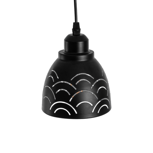 GloboStar® COOLIE 01482 Μοντέρνο Κρεμαστό Φωτιστικό Μονόφωτο Καμπάνα 1 x E27 IP20 Μαύρο & Ασημί Μέταλλο - Μ12.5 x Π12.5 x Υ11.5cm