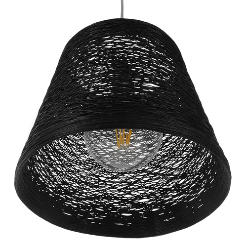 GloboStar® PLAYROOM 01563 Vintage Κρεμαστό Φωτιστικό Καπέλο Μονόφωτο 1 x E27 IP20 Μαύρο Rattan - Μ32 x Π32 x Υ27cm