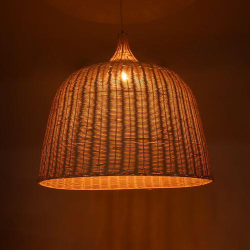 GloboStar® BAHAMAS 01570 Boho Κρεμαστό Φωτιστικό Καμπάνα Μονόφωτο 1 x E27 IP20 Μπεζ Ξύλο - Μ90 x Π90 x Y90cm