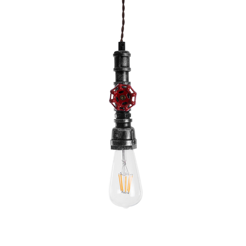 GloboStar® SPIGOT 01583 Vintage Κρεμαστό Φωτιστικό Ανάρτηση Μονόφωτο 1 x E27 IP20 Ασημί & Κόκκινο Μέταλλο - Μ5 x Π5 x Y20cm