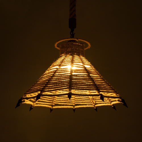 GloboStar® OZERO 01603 Boho Κρεμαστό Φωτιστικό Καμπάνα Μονόφωτο 1 x E27 IP20 Μπεζ Σχοινί - Μ41 x Π41 x Y28cm
