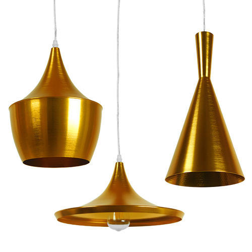 GloboStar® SHANGHAI 01678 Μοντέρνο Κρεμαστό Φωτιστικό Καμπάνα Σετ Τρίφωτο 3 x E27 IP20 Χρυσό Μέταλλο - Μ79 x Π79 x Y38.5cm