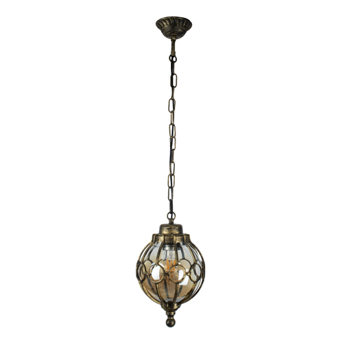 GloboStar® ETOILE 00988 Vintage Κρεμαστό Φωτιστικό Μπάλα Μονόφωτο 1 x E27 IP20 Μπρούτζινο Μέταλλο με Μελί Γυαλί - Μ18 x Π18 x Y27cm