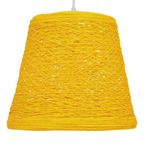 GloboStar® PLAYROOM 00998 Vintage Κρεμαστό Φωτιστικό Καμπάνα Μονόφωτο 1 x E27 IP20 Κίτρινο Rattan - Μ32 x Π32 x Υ27cm