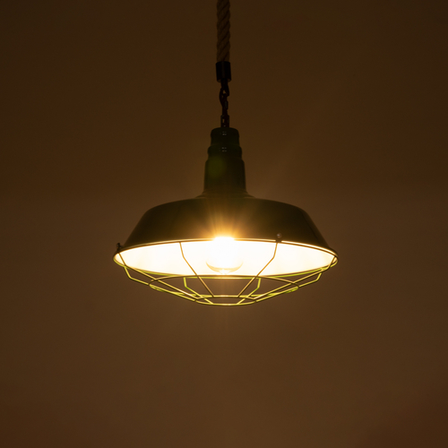 GloboStar® CRANE 01408 Vintage Κρεμαστό Φωτιστικό Μονόφωτο Καμπάνα 1 x E27 IP20 Πράσινο & Λευκό Μέταλλο με Μπεζ Σχοινί - Μ36 x Π36 x Y31cm