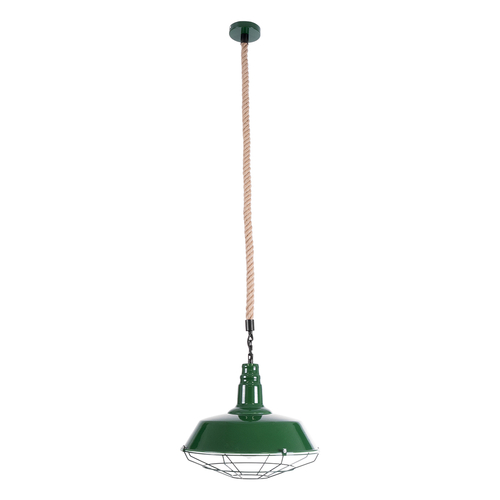 GloboStar® CRANE 01408 Vintage Κρεμαστό Φωτιστικό Μονόφωτο Καμπάνα 1 x E27 IP20 Πράσινο & Λευκό Μέταλλο με Μπεζ Σχοινί - Μ36 x Π36 x Y31cm