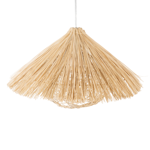 GloboStar® CHEOPE 01599 Boho Κρεμαστό Φωτιστικό Πλέγμα Μονόφωτο 1 x E27 IP20 Μπεζ Ξύλο με Μπεζ Rattan - Μ45 x Π45 x Y35cm