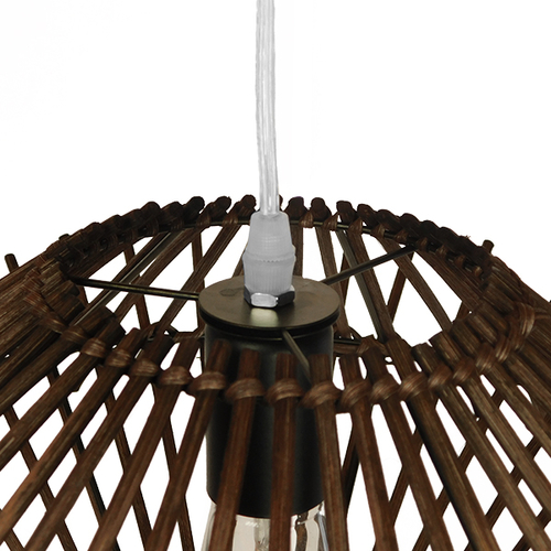 GloboStar® SASSO 01602 Boho Κρεμαστό Φωτιστικό Πλέγμα Μονόφωτο 1 x E27 IP20 Καφέ Ξύλο - Μ50 x Π50 x Y23cm