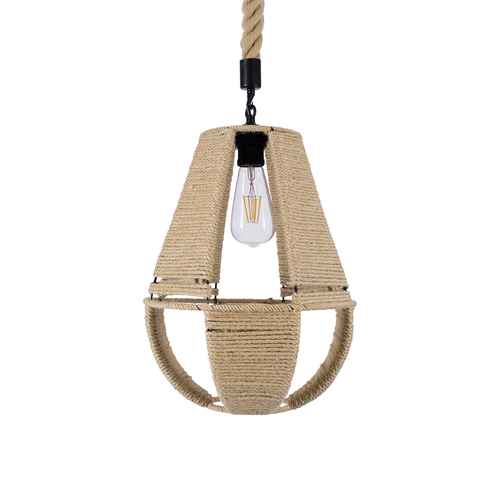 GloboStar® POLIA 01608 Boho Κρεμαστό Φωτιστικό Πλέγμα Μονόφωτο 1 x E27 IP20 Μπεζ Σχοινί - Μ30 x Π30 x Y42cm