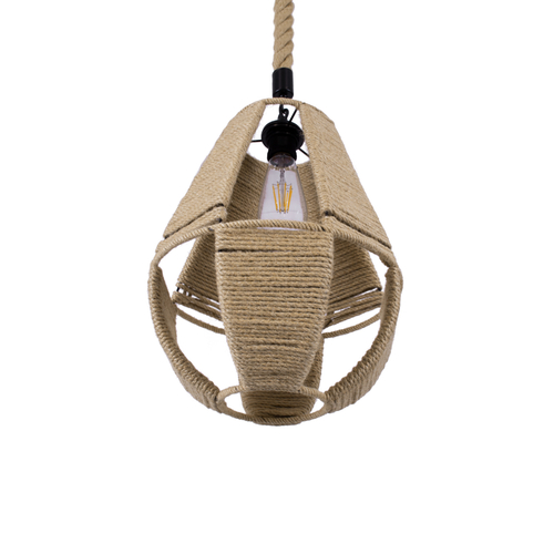 GloboStar® POLIA 01608 Boho Κρεμαστό Φωτιστικό Πλέγμα Μονόφωτο 1 x E27 IP20 Μπεζ Σχοινί - Μ30 x Π30 x Y42cm
