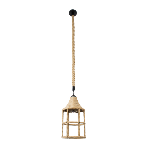 GloboStar® YUBA 01612 Boho Κρεμαστό Φωτιστικό Πλέγμα Μονόφωτο 1 x E27 IP20 Μπεζ Σχοινί - Μ22 x Π22 x Y40cm