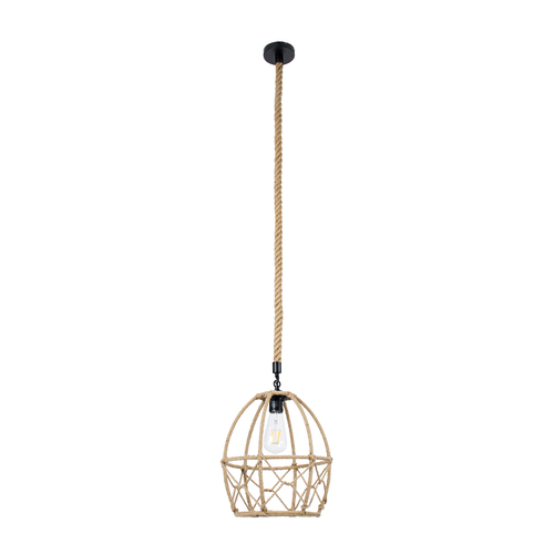 GloboStar® TELAN 01615 Vintage Κρεμαστό Φωτιστικό Πλέγμα Μονόφωτο 1 x E27 IP20 Μπεζ Σχοινί - Μ30 x Π30 x Υ38cm