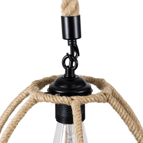 GloboStar® TELAN 01615 Vintage Κρεμαστό Φωτιστικό Πλέγμα Μονόφωτο 1 x E27 IP20 Μπεζ Σχοινί - Μ30 x Π30 x Υ38cm