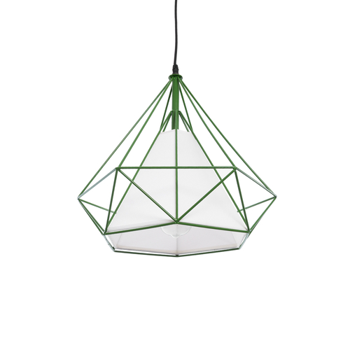 GloboStar® KAIRI 01622 Μοντέρνο Κρεμαστό Φωτιστικό Πλέγμα Μονόφωτο 1 x E27 IP20 Πράσινο Μέταλλο με Λευκό Ύφασμα - Μ38 x Π38 x Y38cm