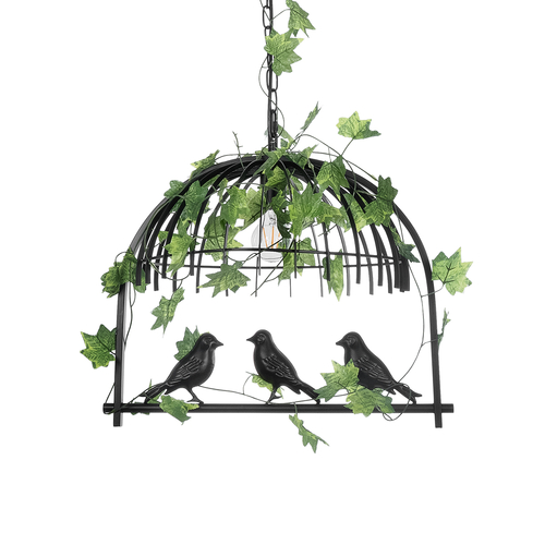 GloboStar® NEST 01640 Vintage Κρεμαστό Φωτιστικό Φιγούρα Μονόφωτο 1 x E27 IP20 Μαύρο Μέταλλο με Πράσινο Πλαστικό - Μ48 x Π38 x Y40cm