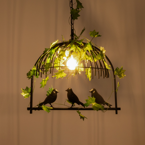 GloboStar® NEST 01640 Vintage Κρεμαστό Φωτιστικό Φιγούρα Μονόφωτο 1 x E27 IP20 Μαύρο Μέταλλο με Πράσινο Πλαστικό - Μ48 x Π38 x Y40cm