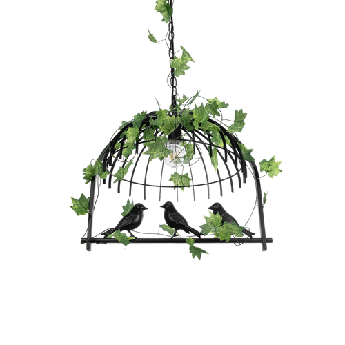 GloboStar® NEST 01640 Vintage Κρεμαστό Φωτιστικό Φιγούρα Μονόφωτο 1 x E27 IP20 Μαύρο Μέταλλο με Πράσινο Πλαστικό - Μ48 x Π38 x Y40cm