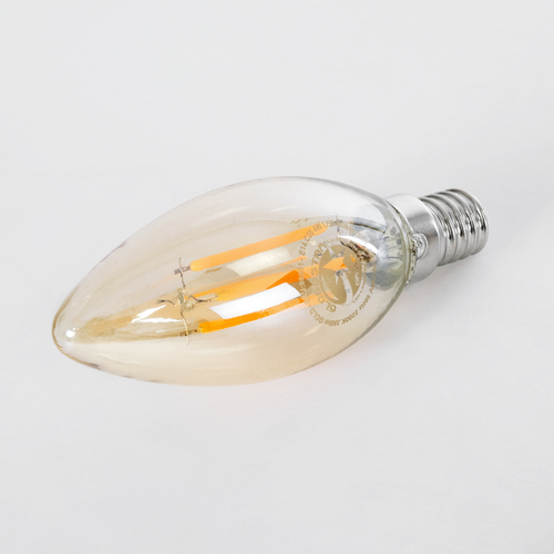 GloboStar® 99031 Λάμπα LED Long Filament E14 C35 Κεράκι 4W 350lm 360° AC 220-240V IP20 Φ3.5 x Υ10.5cm Ultra Θερμό Λευκό 2200K με Μελί Γυαλί Dimmable - 3 Χρόνια Εγγύηση
