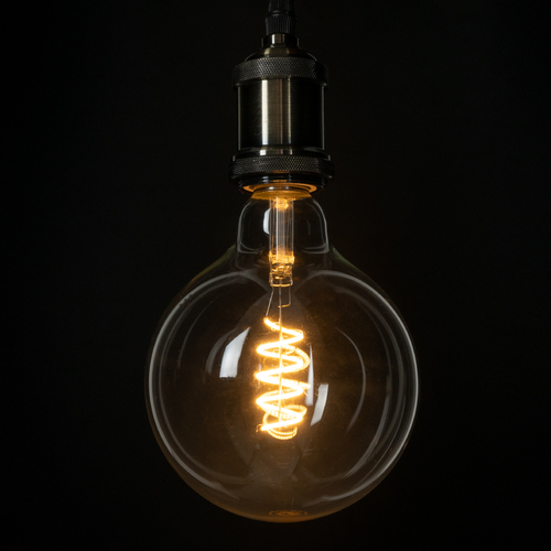 GloboStar® 99137 Λάμπα LED  Soft S Spiral Filament E27 G125 Γλόμπος 4W 300lm 360° AC 220-240V IP20 Φ12.5 x Υ18cm Θερμό Λευκό 2700K με Διάφανο Γυαλί Dimmable - 3 Χρόνια Εγγύηση