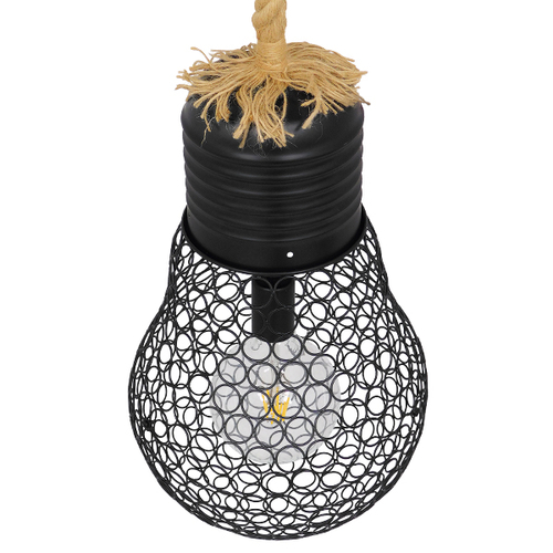 GloboStar® URBAN 01522 Vintage Κρεμαστό Φωτιστικό Πλέγμα Μονόφωτο 1 x E27 IP20 Μαύρο Μέταλλο με Μπεζ Σχοινί - Μ28 x Π28 x Υ40cm