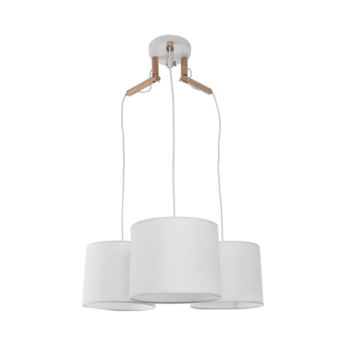 GloboStar® RAMSON 01526 Μοντέρνο Κρεμαστό Φωτιστικό Καπέλο Τρίφωτο 3 x E27 IP20 Λευκό Ύφασμα με Μπεζ Ξύλο - Μ65 x Π65 x Υ20cm