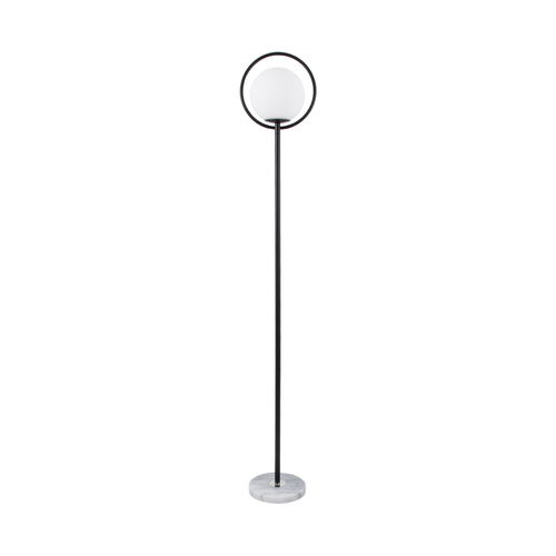 GloboStar® VERSAILLES 01540 Μοντέρνο Επιδαπέδιο Φωτιστικό Μονόφωτο 1 x E27 IP20 Μαύρο Αλουμίνιο, Λευκό Γυαλί με Γκρι Μάρμαρο - Μ25 x Π25 x Υ150cm