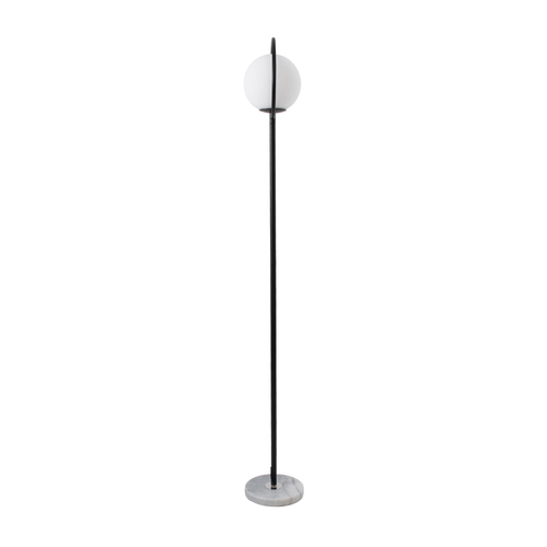 GloboStar® VERSAILLES 01540 Μοντέρνο Επιδαπέδιο Φωτιστικό Μονόφωτο 1 x E27 IP20 Μαύρο Αλουμίνιο, Λευκό Γυαλί με Γκρι Μάρμαρο - Μ25 x Π25 x Υ150cm