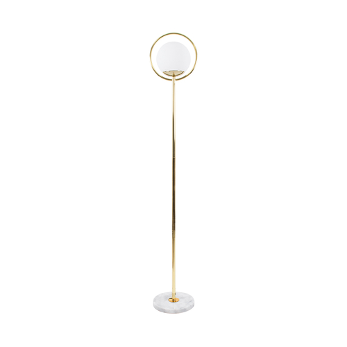 GloboStar® VERSAILLES 01541 Μοντέρνο Επιδαπέδιο Φωτιστικό Μονόφωτο 1 x E27 IP20 Χρυσό Αλουμίνιο, Λευκό Γυαλί με Γκρι Μάρμαρο - Μ25 x Π25 x Υ150cm
