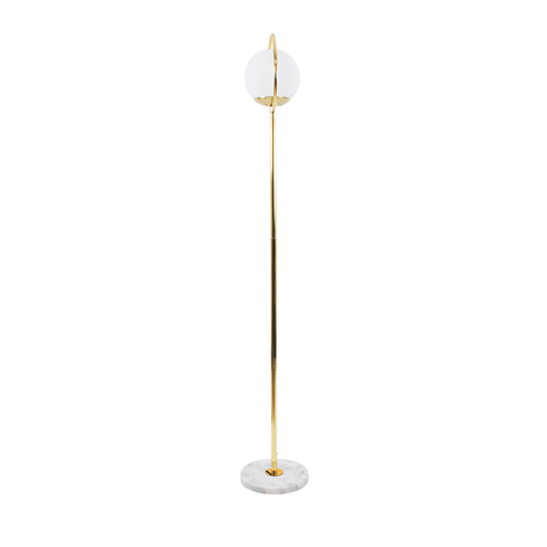 GloboStar® VERSAILLES 01541 Μοντέρνο Επιδαπέδιο Φωτιστικό Μονόφωτο 1 x E27 IP20 Χρυσό Αλουμίνιο, Λευκό Γυαλί με Γκρι Μάρμαρο - Μ25 x Π25 x Υ150cm