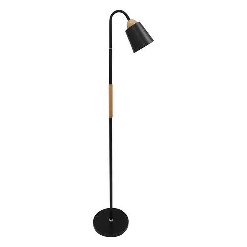 GloboStar® RIBBON 01585 Μοντέρνο Επιδαπέδιο Φωτιστικό Μονόφωτο 1 x E27 IP20 Μαύρο Μέταλλο με Μπεζ Ξύλο - Μ13 x Π13 x Υ164cm