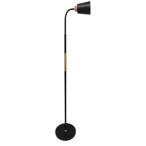 GloboStar® RIBBON 01585 Μοντέρνο Επιδαπέδιο Φωτιστικό Μονόφωτο 1 x E27 IP20 Μαύρο Μέταλλο με Μπεζ Ξύλο - Μ13 x Π13 x Υ164cm