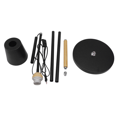 GloboStar® RIBBON 01585 Μοντέρνο Επιδαπέδιο Φωτιστικό Μονόφωτο 1 x E27 IP20 Μαύρο Μέταλλο με Μπεζ Ξύλο - Μ13 x Π13 x Υ164cm