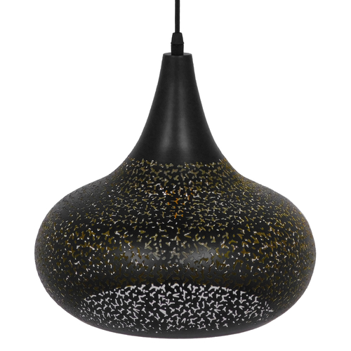 GloboStar® JANIS 01590 Μοντέρνο Κρεμαστό Φωτιστικό Καμπάνα Μονόφωτο 1 x E27 IP20 Μαύρο & Χρυσό Μέταλλο - Μ30 x Π30 x Υ30cm