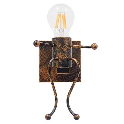 GloboStar® LITTLE MAN 01592 Μοντέρνο Επιτοίχιο Φωτιστικό Απλίκα Μονόφωτο 1 x E27 IP20 Χάλκινο Μέταλλο - Μ12 x Π19 x Υ17cm