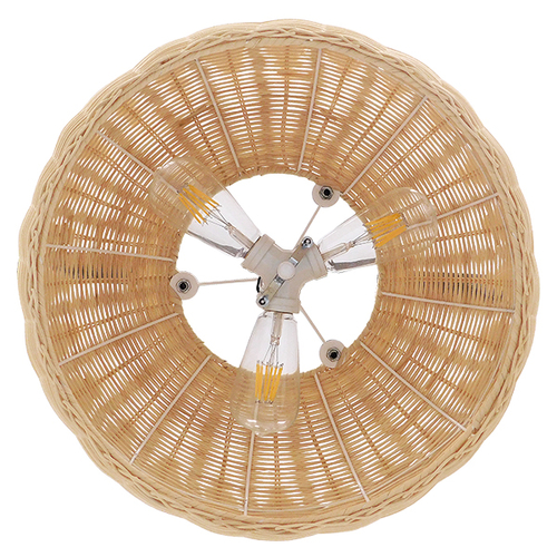 GloboStar® DE LA MER 01624 Boho Κρεμαστό Φωτιστικό Καμπάνα Τρίφωτο 3 x E27 IP20 Μπεζ Ξύλο - Μ45 x Π45 x Υ24cm