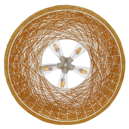 GloboStar® FIJI INCASS 01628 Vintage Κρεμαστό Φωτιστικό Καμπάνα Πολύφωτο 5 x E27 IP20 Μπέζ Rattan - Μ60 x Π60 x Υ29cm